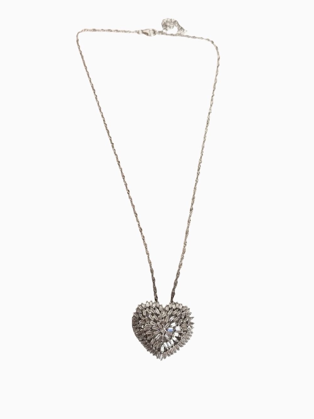 925 Sterling Silver Baguette CZ Heart Pendant Necklace Adjustable 14" Chain - Picture 3 of 7